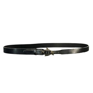 Black Genuine Leather Belt Dolphin Brass Buckle 32.5” - 35.5” - Picture 1 of 7