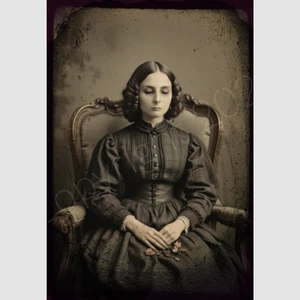 Young Lady Photo Post Mortem Print Funeral Flowers Victorian Photograph - Picture 1 of 1