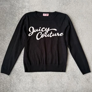 Juicy Couture Sweater Womens Medium Black Crewneck Pullover Logo Spell Out Knit - Picture 1 of 7