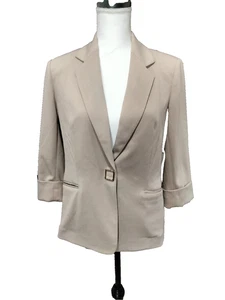 Anne Klein Women’s Blazer Latte Tan 3/4 Sleeve Snap W/Logo Work Office Small NWT - Picture 1 of 9