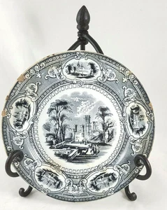 Antik Wedgwood & Co Korinthia Muster Steingut Mittagessen schwarz Transferware  - Bild 1 von 4