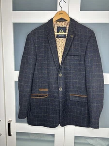 Marc Darcy Jacket Mens 44R Grey Harris Windowpane Tweed Blazer Regular Fit Check - Picture 1 of 18
