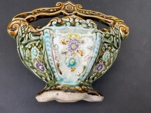 19th C French Majolica basket vase signed - Picture 1 of 7