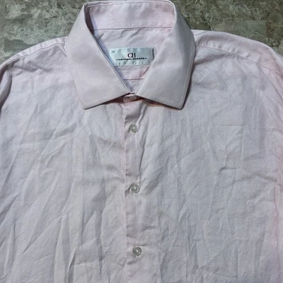 Carolina Herrera Shirt Mens 17 Pink Oxford Long Sleeve Button Cotton French Cuff - Image 1 of 4