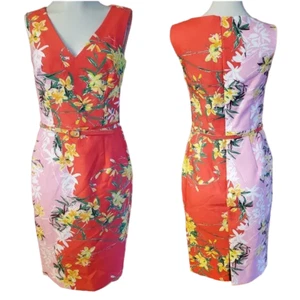 NWT David Meister dress size 2 Colorblock Hawaiian Tropical Floral Sheath - Picture 1 of 7