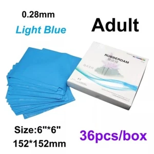 Dental Endodontic Rubber Dam Natural Latex Gauge Adult 6"x6" 36 Sheet Light Blue - Picture 1 of 7