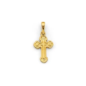 14K Yellow Gold Religious Cross Small Tiny Charm Pendant Mens Womens - Picture 1 of 1