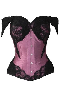 Dusty Pink Long Line Steel Boned Corset Black Lace Cap Sleeve Brand New - Picture 1 of 6
