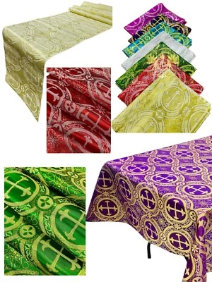Religious Brocade By Yard, Liturgical Fabric Jacquard Runner Tablecloth - Image 1 of 4