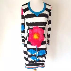 Blumarine Bold Flower Striped Dress Size S Bodycon Stretch Sheer Banded Colorful - Picture 1 of 9