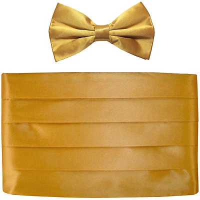 NEW in box Men's formal 100% SILK Cummerbund, bowtie set solid GOLD wedding  - Image 1 of 3