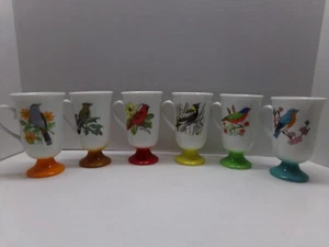 6 Vintage Fred Roberts Bird Mugs Footed Coffee Tea Cups Set of 6 Japan MCM - Picture 1 of 24