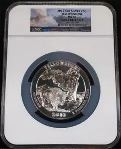 2010 .25C 5 oz. .999 Silver ATB Yellowstone Nat'l. Park NGC MS69 Early Releases - Picture 1 of 2
