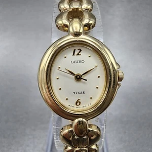 Seiko Tisse Watch Women 20mm White Dial Gold Tone Oval 4n21-5220 New Battery - Picture 1 of 11