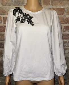 VERONICA BEARD Franchi Embellished Beaded Floral White top puff sleeve sz S - Picture 1 of 12
