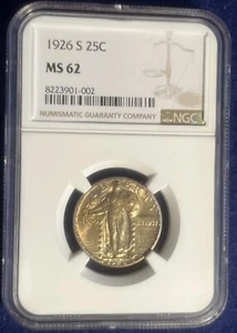 1926 S Standing Liberty Silver Quarter NGC MS 62 Golden Amber Toning Full Head? - Picture 1 of 7