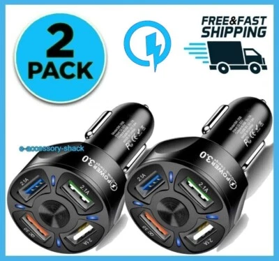2 Pack 4 Port Car Charger Adapter 12v Plug Fast Charging for Samsung iPhone - Image 1 of 4