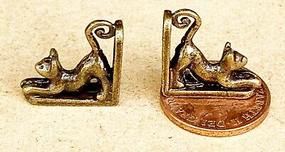 Antique Metal Effect Stretching Cat Bookends Tumdee 1:12 Scale Dolls House • 4.31£