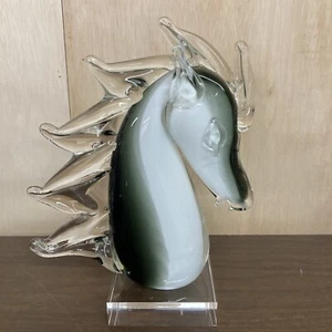 MCM MURANO ITALY LARGE HORSE HEAD SCULPTURE WITH BASE - Picture 1 of 7