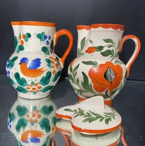 Czech Folk Pottery..Marked.One has Original Lid. 8.5" on the Right & 7.75" Left - Picture 1 of 12
