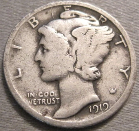 BETTER AS SHOWN - 1919 D MERCURY DIME *** 90% SILVER *** 723 Cover