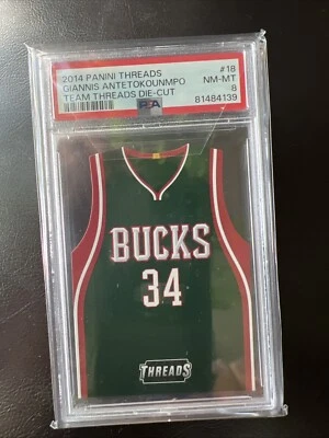 2014 Panini Threads Giannis Antetokounmpo Team Threads Die Cut #18 PSA 8 Low Pop - Image 1 of 2