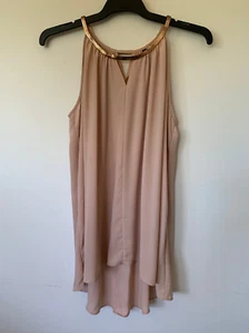 CROSSROADS CHIFFON ROSE GOLD LINK TRIM NUDE PINK A-LINE HI-LO TOP SIZE 14 AU - Picture 1 of 3