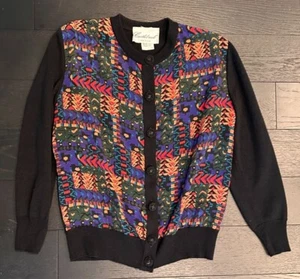 Vintage Castlebrook Cardigan Sweater - Bold Abstract Knit, Size 12, Made in USA - Picture 1 of 11