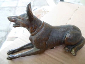 Antique Art Deco Bronzed Spelter Statue Figure Shepherd dog for Lamp or Clock - Picture 1 of 9