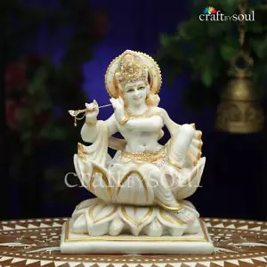 Krishna Lotus Skulptur Marmor Lord Statue Hindu Gott Pooja Figur Skulptur - Bild 1 von 9