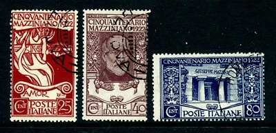 Italy Scott 140-42 Complete Set Used Giuseppe Mazzini Cat $122 - Image 1 of 2