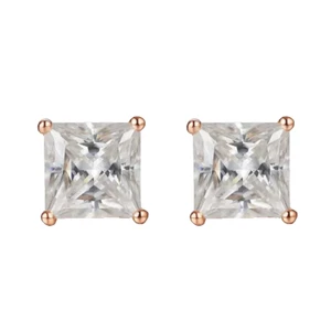 2Ct Princess Cut D/VVS1 Moissanite Solitaire Stud Earrings 14k Rose Gold Plated - Picture 1 of 4
