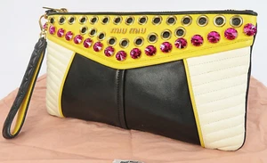 Auténtico bolso sin asas de mano MIU MIU negro y multicolor de cuero y cristal #60125 - Imagen 1 de 15