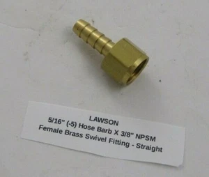 LAWSON 5/16" (-5) Hose Barb X 3/8" NPSM Female Brass Swivel Fitting - Straight - - Picture 1 of 5