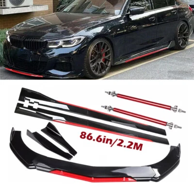 Front Bumper Lip Spoiler Splitter + Side Skirt + Strut Rods for BMW 328i 330i Foto 1 de 4