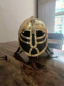 Medieval Viking Helmet, Medieval Brass Helmet 16 Gage Steel , - Picture 1 of 6