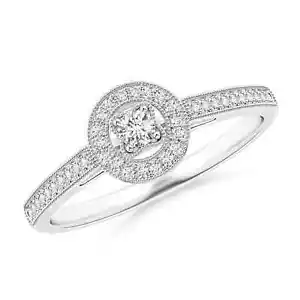 ANGARA Natural Diamond Halo Ring with Milgrain in Detailing in Silver (2.5mm) - Picture 1 of 29