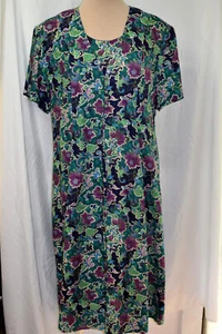 Vtg Betsy Lauren Tropical Floral Rayon Overlay Coat Dress-SS-LaceUp Back-1 Pc-16 - Picture 1 of 12