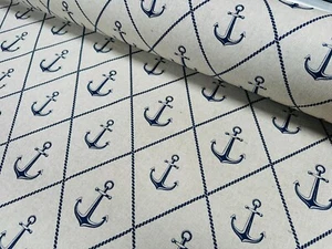 Nautical Linen Look Mix & Match Fabric Marine Home Decor Curtain 140cm Wide - Picture 1 of 17
