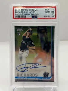 2019 TOPPS CHROME TREVOR RICHARDS RC BASE AUTO RA-TR MARLINS PSA 10 - Foto 1 di 2