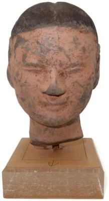 Antigua cabeza de stickman pintada de terracota de la dinastía Han china, 4 1/4" (B) Foto 1 de 4