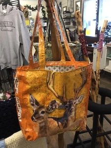 Reusable Upcycled Bag Corn Deer Feed Farm Feed/Seed Gift Grocery Tote Lined - Picture 1 of 3
