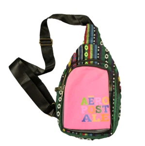 Aeropostale Umhängetasche Sling Bag Reißverschlusstaschen verstellbarer Riemen mehrfarbig 6"x11" - Bild 1 von 13