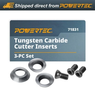 POWERTEC 3 Pieces Tungsten Carbide Cutter Insert Set f/ Wood Lathe Turning Tools - Image 1 of 4