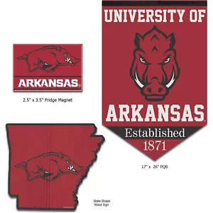 Arkansas Razorbacks NCAA Game Room Fan Cave 3 PC Wall Decor & Magnet Set - Picture 1 of 1