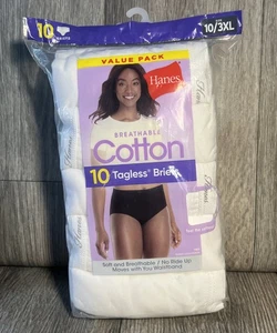 Hanes Cotton Briefs Panties Size 10/3XL Tagless Breathable 10 Pack PW40WH New - Picture 1 of 15