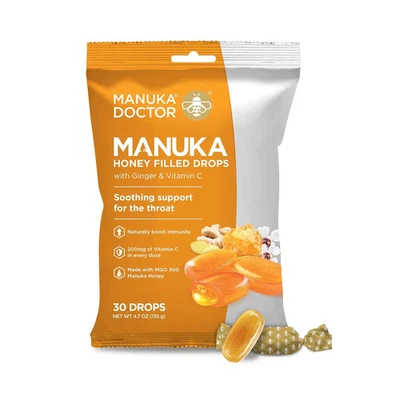 Gotas para la tos Manuka Doctor llenas de miel vitamina C y jengibre 4,7 oz (paquete de) Foto 1 de 4