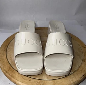 Gucci Rubber Heeled Slides Mules Sandals Mystic White Size 41 / 10-1/2 US - Picture 1 of 8