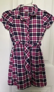 Gymboree 7 DRESS, Pink Plaid, Buttons, Puff Sleeves, Sash, Sz. 7 - Picture 1 of 5
