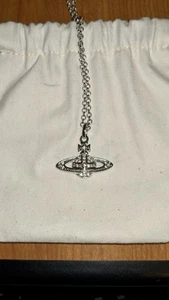 Vivienne Westwood Mini Crystal Encrusted Orb 18” Chain Necklace Silver Brass - Picture 1 of 14